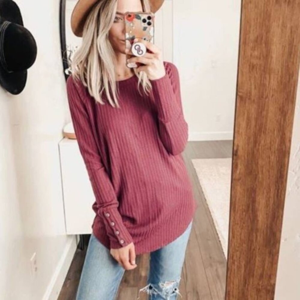 CHASER‎ Long Sleeve Waffle Thermal Tunic Sweater Knit Top Womens Size M